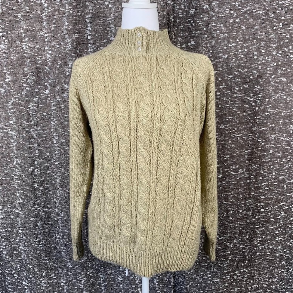 Vintage Karen Scott Tan Pullover Pearl Mock Neck Sweater Women's Small